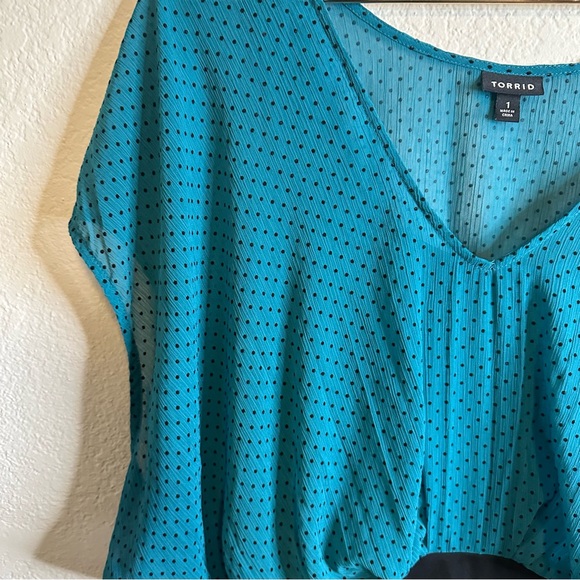 Torrid Ruffle Polka Dot Two Tone Dress Black Teal 1 - Picture 5 of 8